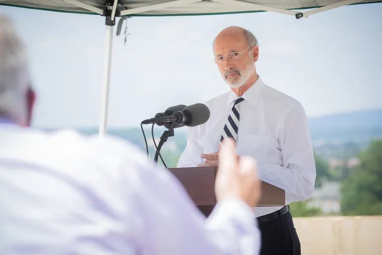 Gov. Tom Wolf (seen here at WellSpan York Hospital on July 21, 2020) said he supports transparency, but argued the bill was flawed.