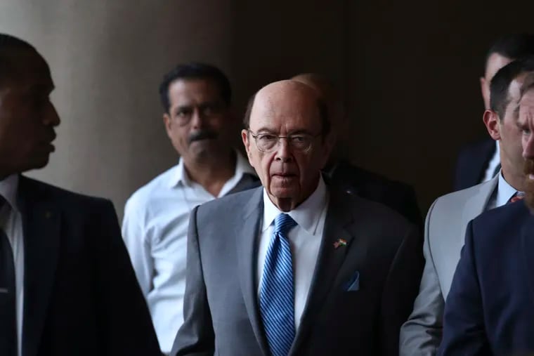 US commerce secretary Wilbur Ross, center, honored three Pennsylvania companies for their exports. Here Ross arrives at the 11th Trade Winds Business Forum and Mission hosted by the US Department of Commerce, in New Delhi, India, Tuesday, May 7, 2019. Top executives of more than 100 U.S. companies were visiting India to meet with government leaders, market experts and potential business partners to boost reciprocal trade.(AP Photo/Manish Swarup)