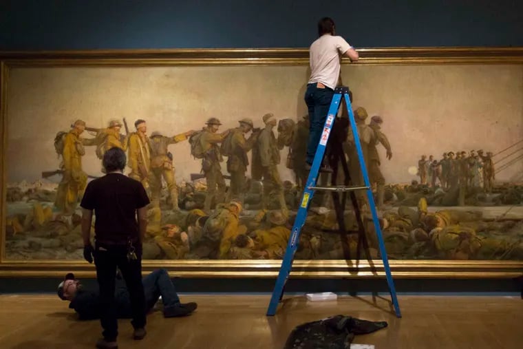 Installation of John Singer Sargent's Gassed, which traveled to the Pennsylvania Academy of the Fine Arts from London with help from an insurance program administered by the National Endowment for the Arts. The fate of the insurance program is now unclear given the proposed elimination of the agency.
