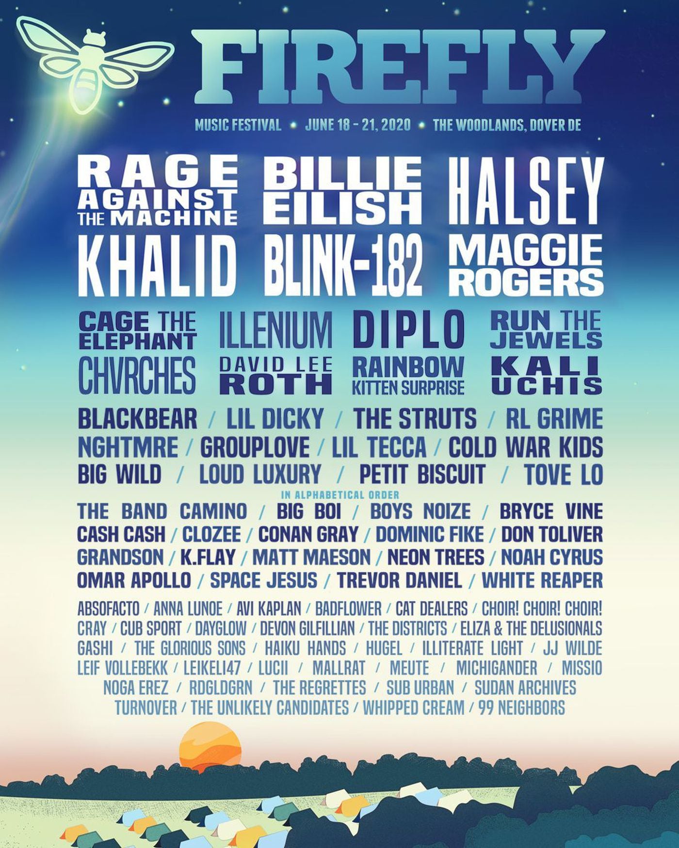 The 2020 Firefly Festival lineup.