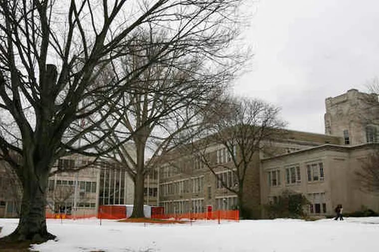File photo: Lower Merion School District officials say a faulty air duct may be to blame for an outbreak of COVID-19 in a classroom at Penn Valley elementary. The district's administration building is shown above at right.