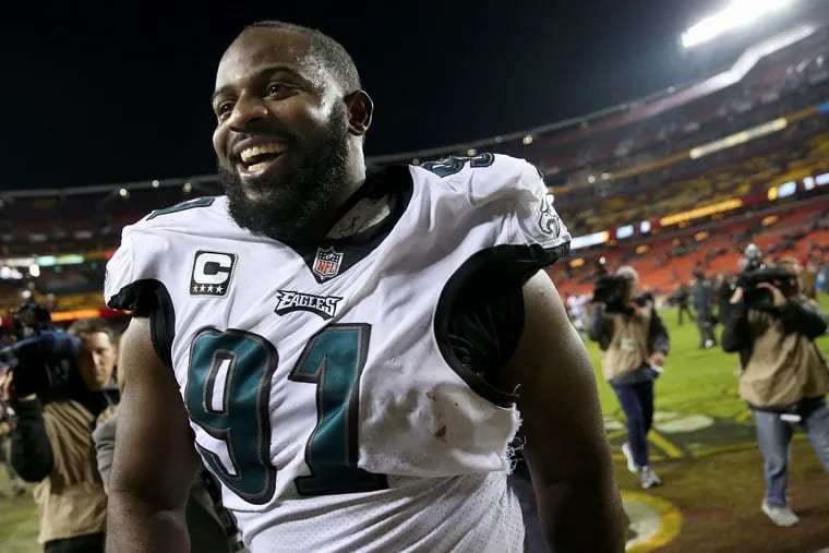 Defensive end Fletcher Cox came up with three sacks in the Eagles' Week 17 shutout of Washington.