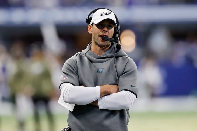 Eagles defensive coordinator Jonathan Gannon during the Colts game.