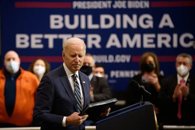 U.S. President Joe Biden speaks at Mill 19, a former steel mill being developed into a robotics research facility, on the campus of Carnegie Mellon University on January 28, 2022, in Pittsburgh, Pennsylvania.