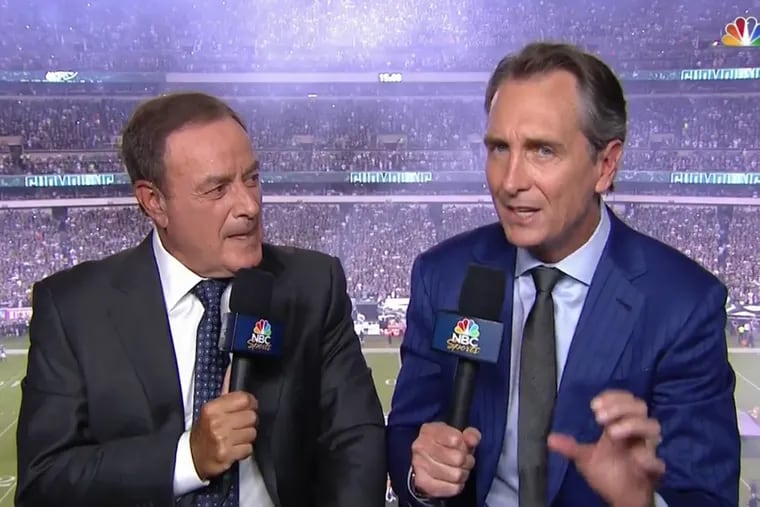NBC "Sunday Night Football" broadcasters Al Michaels and Cris Collinsworth.