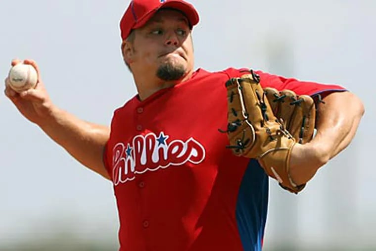 Joe Blanton (pictured from earlier game) gave up 5 hits and 2 runs in 5 innings pitched. (Yong Kim/Staff Photographer)