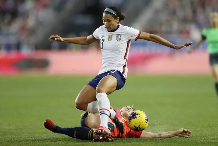 Lynn Williams (13) played as a winger and as a striker in the U.S. women's soccer team's 1-0 win oer Spain at Red Bull Arena.