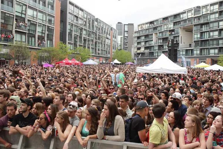 The crowd at the Radio 104.5 Summer Block Party at The Piazza at Schmidts on Saturday, May 3, 2014, in Philadelphia. (Photo by Owen Sweeney/Invision/AP)