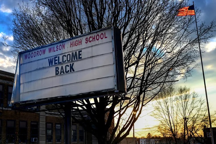 Woodrow Wilson Senior High Schoo in Camden Jan. 25, 2022. The Camden City School District announced in 2019 that it planned to rename the school, citing the former president’s segregationist legacy. The school board is expected to vote on a new name.
