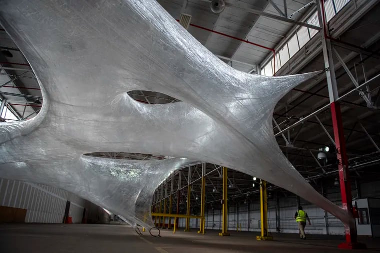Tape Philadelphia: Enter the Cocoon, an art piece made of tape, opens to the public in the Building 694 at the Navy Yard, in Philadelphia, Pa, on Sat, Nov. 9, 2019.