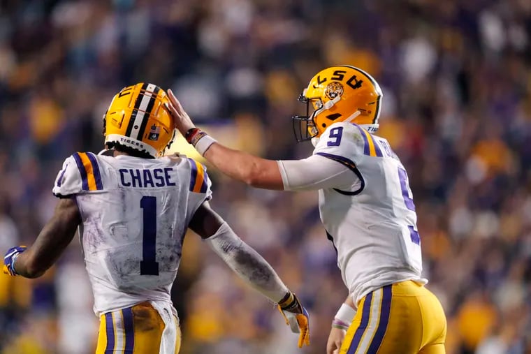 LSU quarterback and Heisman favorite Joe Burrow (right) and wide receiver Ja'Marr Chase play Georgia in the SEC Championship game at 4 o'clock on CBS.