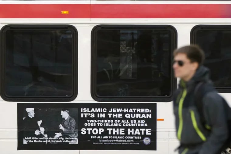 The anti-Muslim ad is seen on a SEPTA bus that sparked a review of the ads SEPTA should accept.