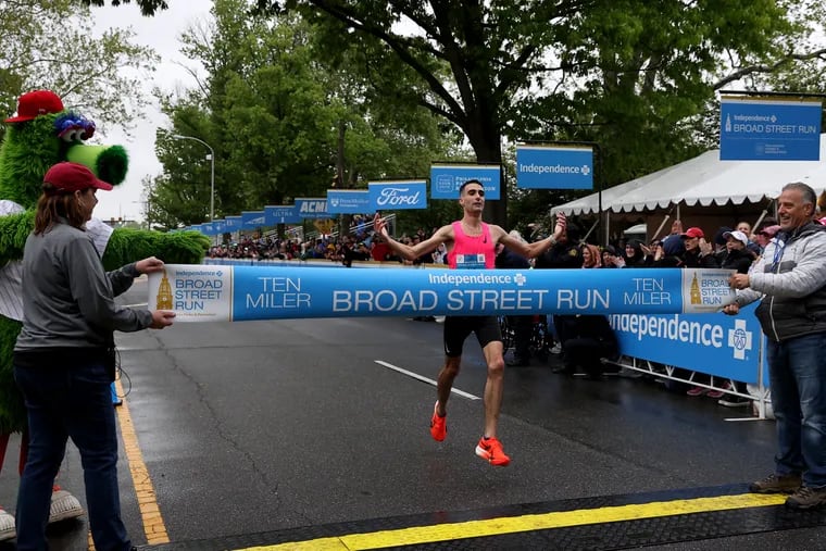 Kevin McDonnell finishes first in the 2024 Independence Blue Cross Broad Street Run on Sunday.