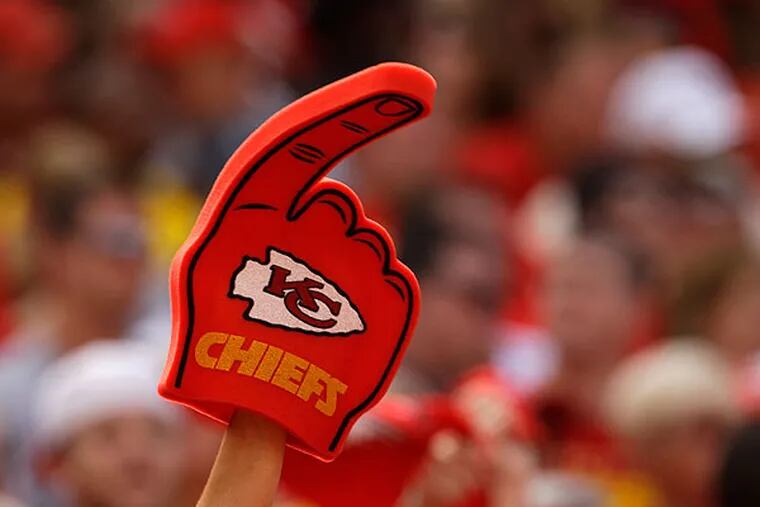 A Kansas City Chiefs fan holds up a foam finger during the fourth quarter of a NFL football game against the Oakland Raiders Sunday, Sept. 20, 2009 in Kansas City, Mo. The Raiders won the game 13-10. (AP Photo/Charlie Riedel)