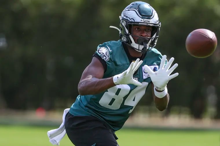 Eagles wide receiver Greg Ward catches a pass during a recent practice at the NovaCare Complex. He was signed off of the practice squad Saturday.