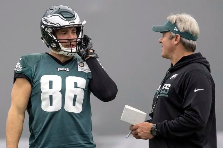 It wasn't so long ago that Doug Pederson (right) was patrolling the sideline and coaching an Eagles team that featured the likes of Zach Ertz.