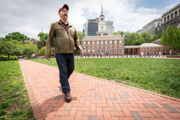 Bob Skiba, a tour guide, shown here at Independence Hall.