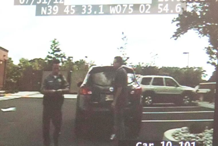 Still from police footage of Assemblyman Paul D. Moriarty's arrest in Washington Township in July 2012.