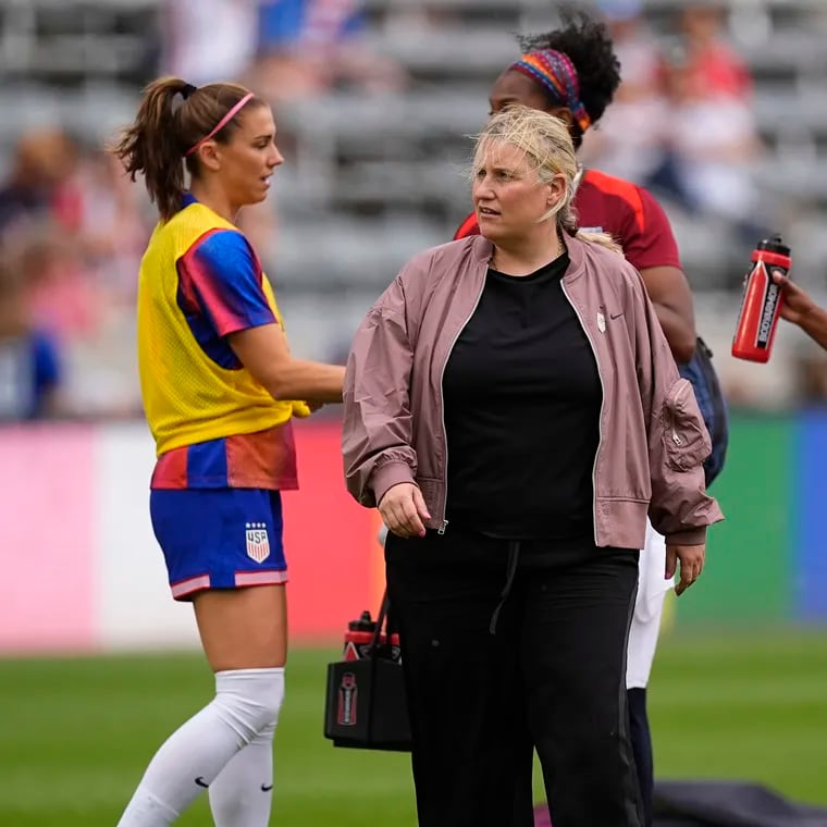 New U.S. women's soccer team manager Emma Hayes (center) has some big decision to make about who should be on the Olympic team, including superstar striker Alex Morgan.