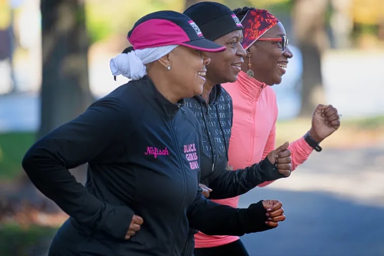 From left, Nafisah Lewis, Michelle Rivera, and Shelly Jones are photographed minutes before their practice run at Kelly Drive in Philadelphia, Pa. Sunday, November 3, 2019. These amazing women have taken part in countless marathons, half-marathons, 10k, and 5k runs and will be taking part in the Philadelphia Marathon on Nov. 24.