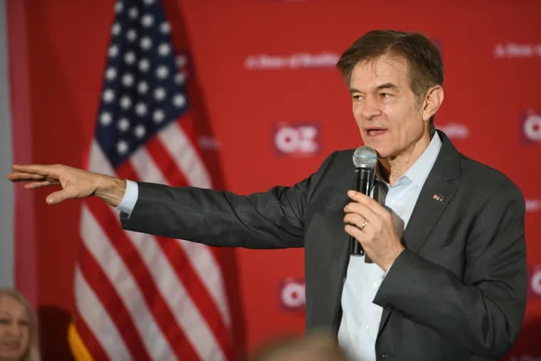 Mehmet Oz last month at a campaign town hall in West Chester.