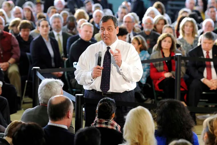 Chris Christie, at a town-hall meeting in Moorestown, N.J., where he talked about his plan for a public worker pension when he was governor.