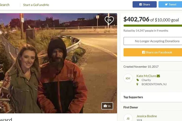 The original GoFundMe campaign that Kate McClure posted for Johnny Bobbitt had a fundraising goal of $10,000 but made more than $400,000.