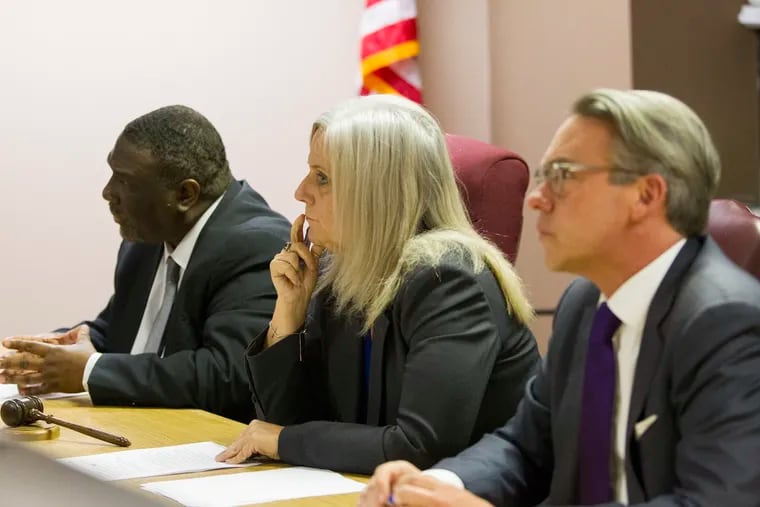 City Commissioners Anthony Clark, Lisa Deeley, and Al Schmidt during a public hearing on voting machines on Jan. 10, 2019. Members of the public were each allowed 3 minutes to comment.