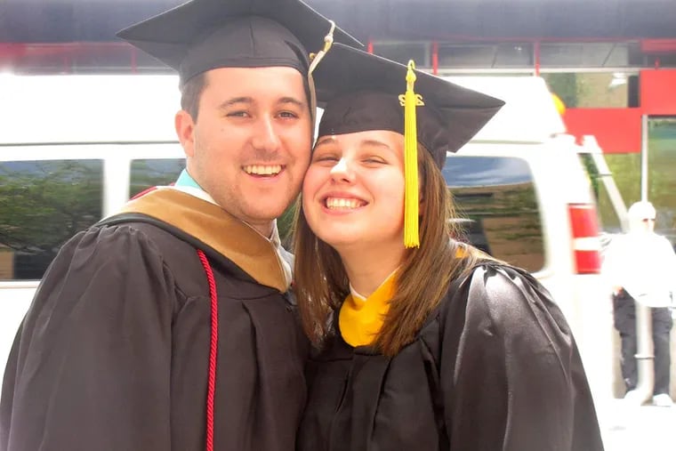 Daniel and Jenna Griffin at their 2012 graduation from Temple. The Griffins have had difficulty finding jobs related to their college degrees.