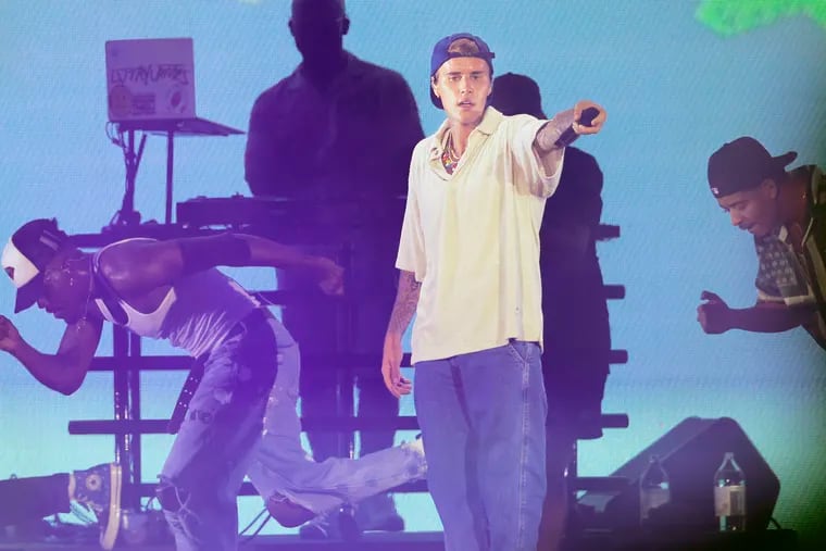 Justin Bieber performs on the Rocky Stage during the Made In America Festival on the Benjamin Franklin Parkway in September 2021.