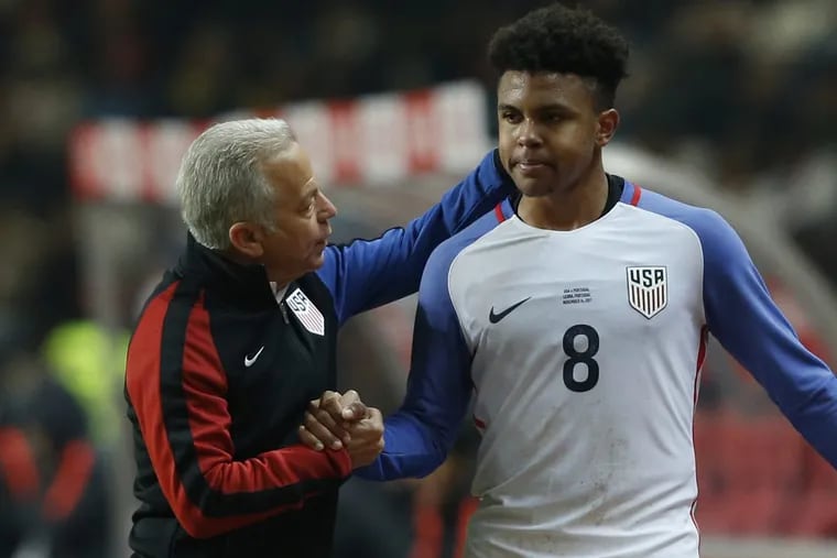 Weston McKennie (right) is one of the marquee players on the United States men’s national soccer team that will play Bolivia at Talen Energy Stadium on Memorial Day.