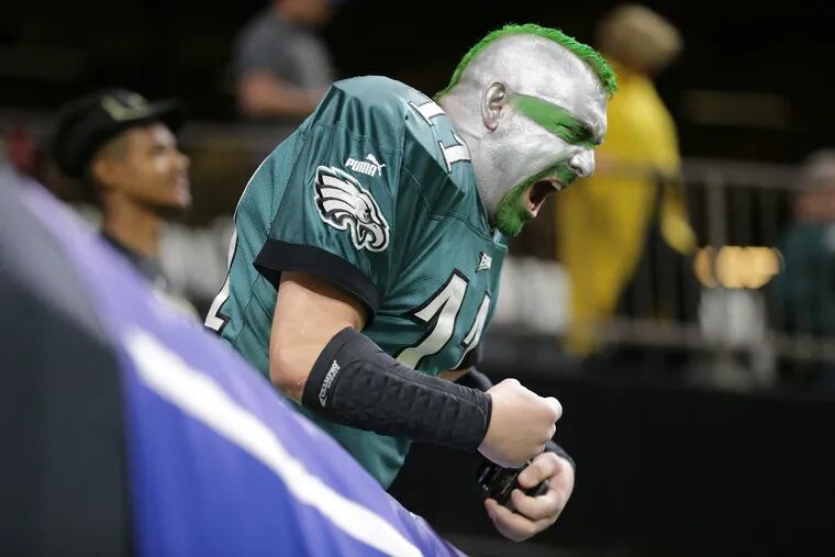 An Eagles fan gets fired up in New Orleans.