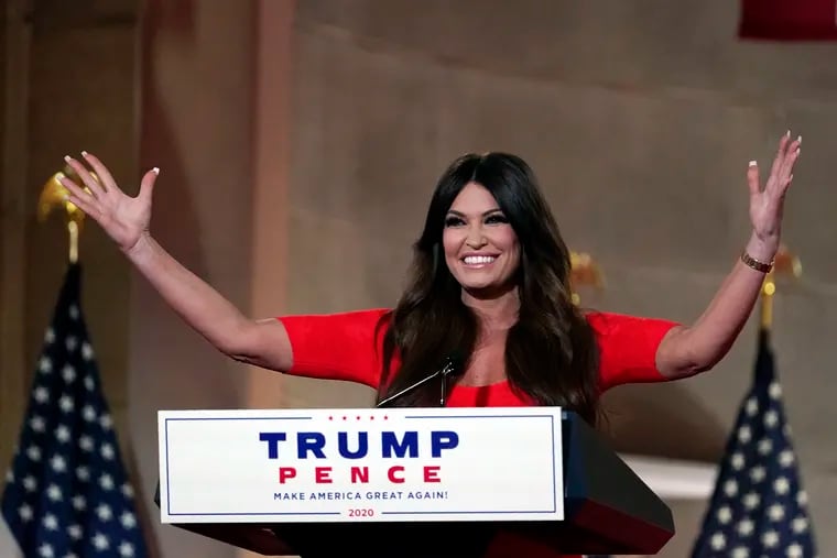 Kimberly Guilfoyle tapes her speech for the first day of the Republican National Convention from the Andrew W. Mellon Auditorium in Washington.