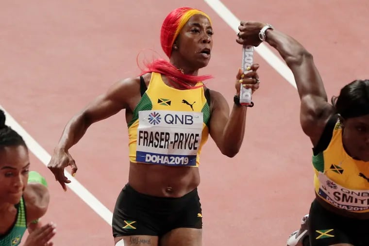 With Sha'Carri Richardson DQ'd by a positive marijuana test, Jamaica's Shelly-Ann Fraser-Price (middle) is favored to win her third Olympic gold medal in the women's 100m sprint. DraftKings has the 34-year-old Fraser-Price at -110 odds.
