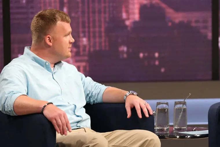 Matthew Sandusky , the adopted son of sexual-abuse convict and former Penn State coach Jerry Sandusky, during an interview with Oprah Winfrey (not pictured) aired last week. GEORGE BURNS / Harpo