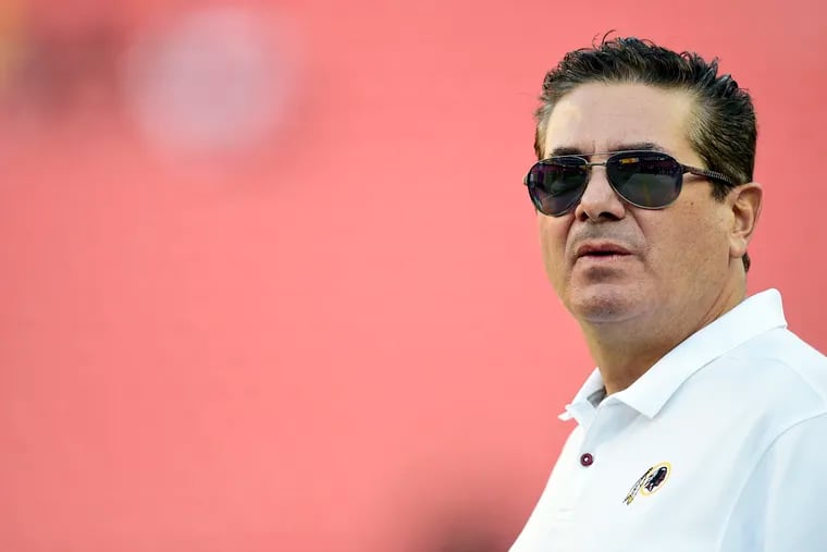 Washington Redskins owner Dan Snyder on the field at FedExField in Landover, Md., on Aug. 29, 2019.