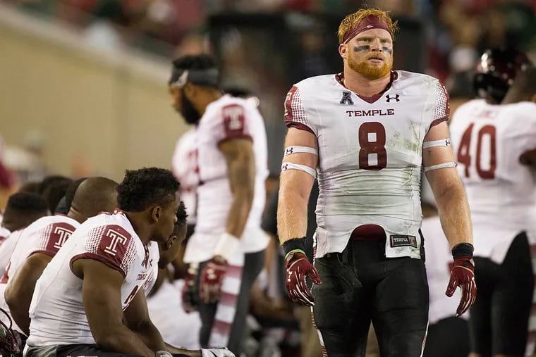 Temple Owls linebacker Tyler Matakevich (8) looks on from the sidelines in the fourth quarter against the South Florida Bulls at Raymond James Stadium. South Florida won 44-23.