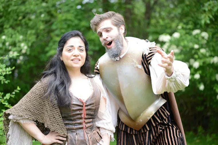 Sandra Marante (left) as Aldonza/Dulcinea and Jesse Malgieri as Don Quixote/Alonso Quijana in “Man of La Mancha” at the Princeton Festival.