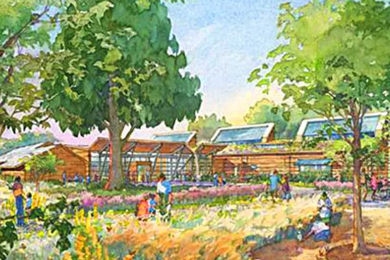 Architect's rendering of Proposed Watershed Environmental Center.  watercolor renderings are by Barbara Ratner.