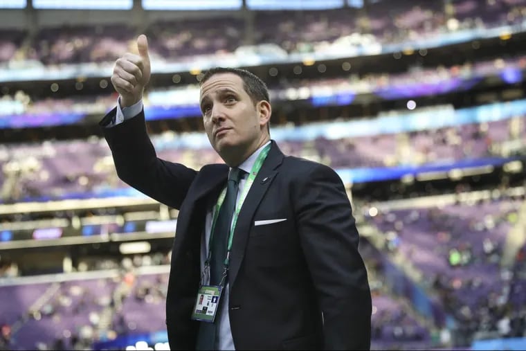 Howie Roseman gives the thumbs up at at Super Bowl LII in Minneapolis. Like all defending champs, the Birds have a mountain of offseason decisions to negotiate.