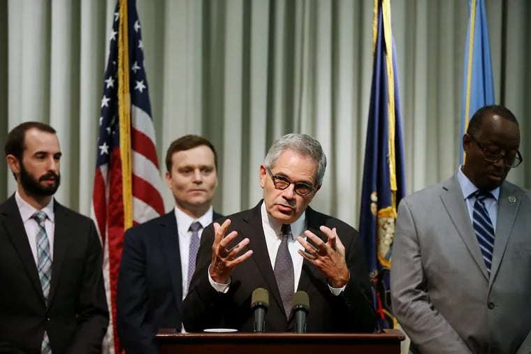 Philadelphia District Attorney Larry Krasner talks about a new website to disseminate criminal justice data during a news conference at the DA's Office in Center City Philadelphia on Thursday, Oct. 3, 2019.