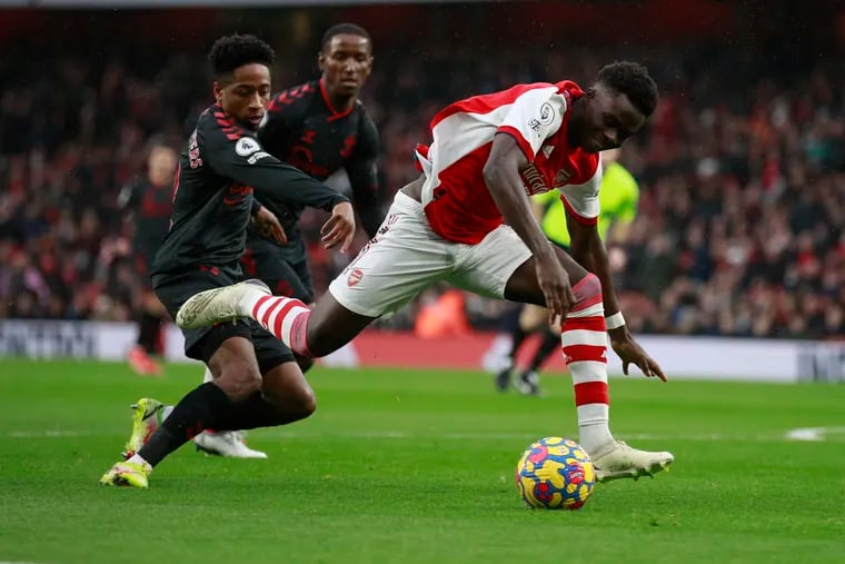 Arsenal's Buyako Saka (right) in action against Southampton on Saturday.