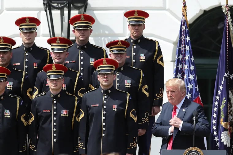 President Trump delivered remarks during the White House's "Celebration of America" without the Eagles present. 