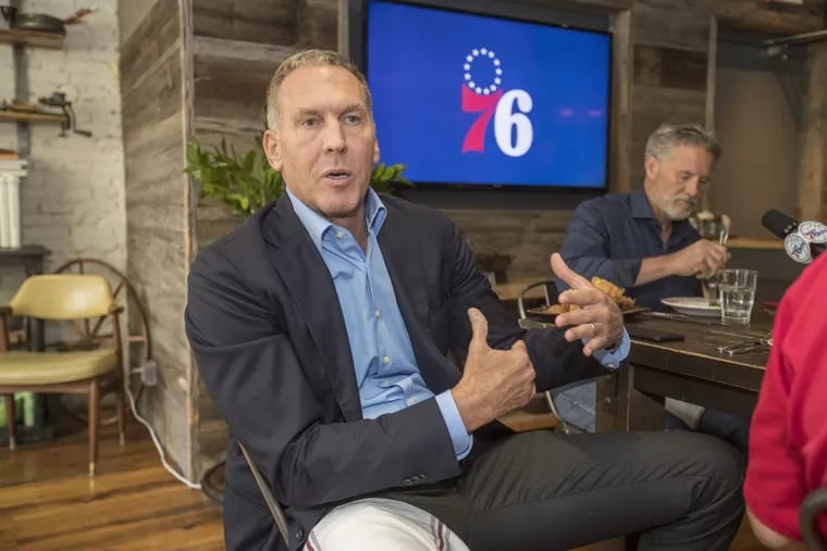 Bryan Colangelo answers a reporter’s question during the 76ers’ media lunch on Wednesday.