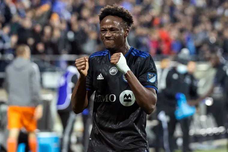 Ismaël Koné celebrates after scoring Montreal's opening goal against Orlando.
