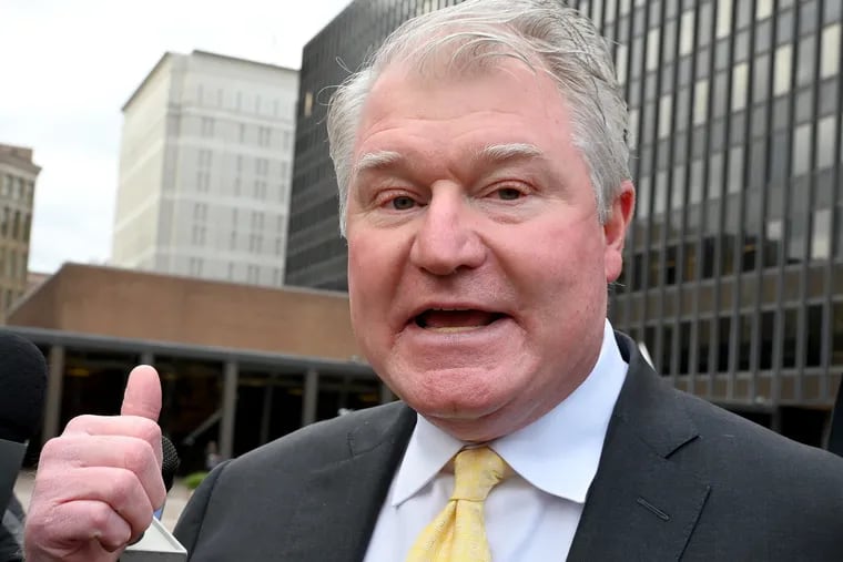 IBEW Local 98 leader John “Johnny Doc” Dougherty, outside the federal courthouse in Philadelphia after being found guilty Monday at his corruption trial, faces a 13-year ban from holding union office.