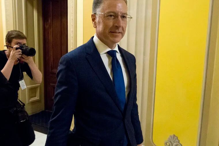 Kurt Volker, a former special envoy to Ukraine, leaves a closed-door interview with House investigators on Thursday.