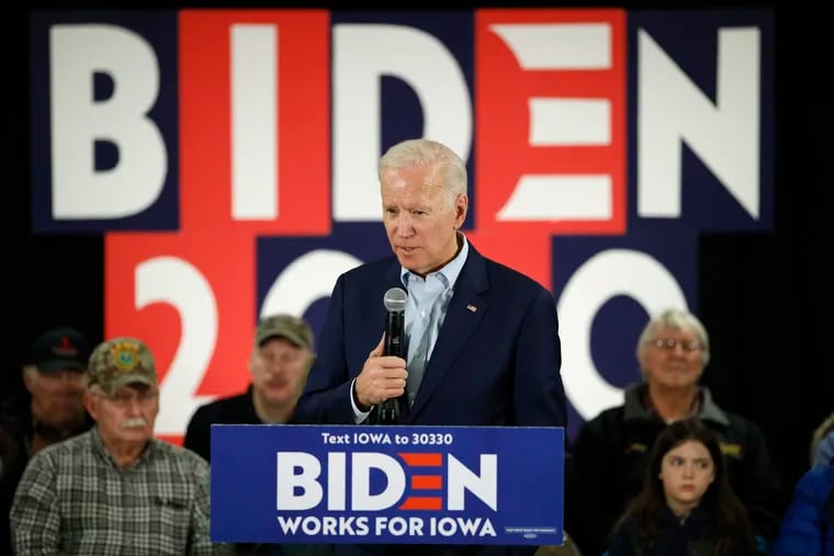 Democratic presidential candidate former Vice President Joe Biden speaks during a campaign event on foreign policy at a VFW post Wednesday in Iowa.