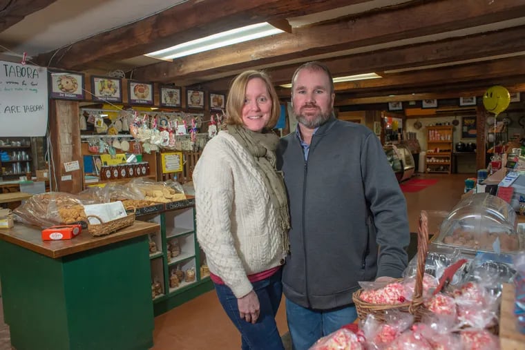 Patricia and Caleb Torrice at Tabora Farm & Orchard's store. Caleb Torrice has been elected to the Hilltown Township three-person Board of Supervisors.