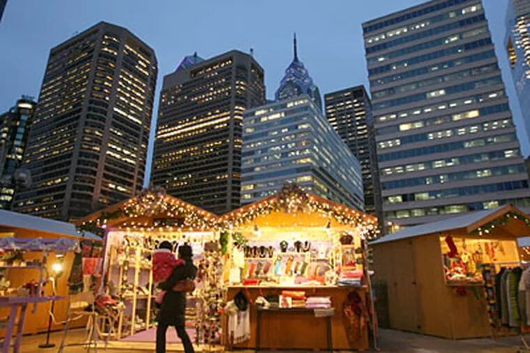 The Christmas Village market is set up on Dilworth Plaza, next to City Hall, with more than 50 vendors selling gifts and ornaments.